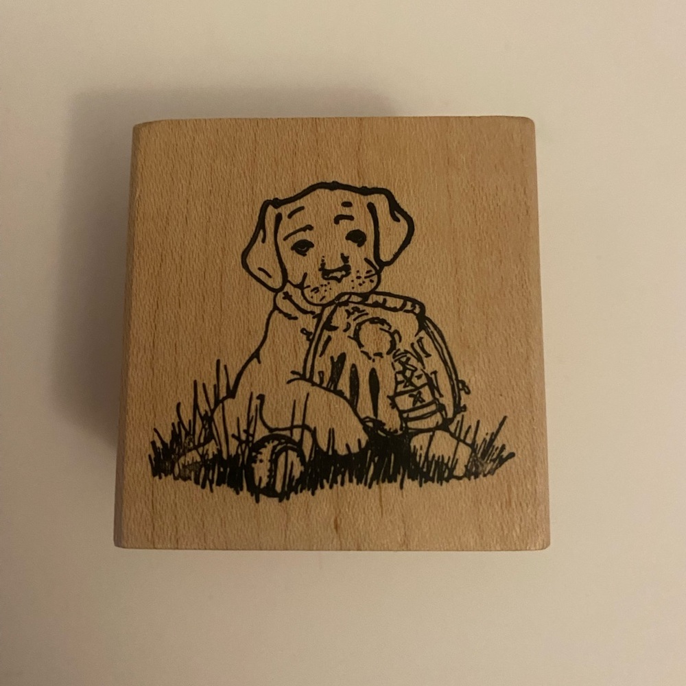 Angels Attic Dog with Baseball Glove rubber stamp